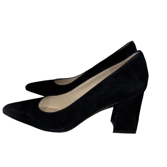 MARC FISHER LTD Pointed Toe Block Heels Pumps Black Suede Women's Size 8 Preppy - Picture 6 of 12